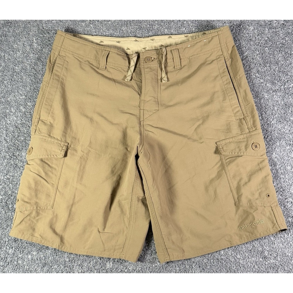 Patagonia Wavefarer Cargo Shorts Men 34 Tan Khaki 100% Nylon‎ Quick Dry Pockets